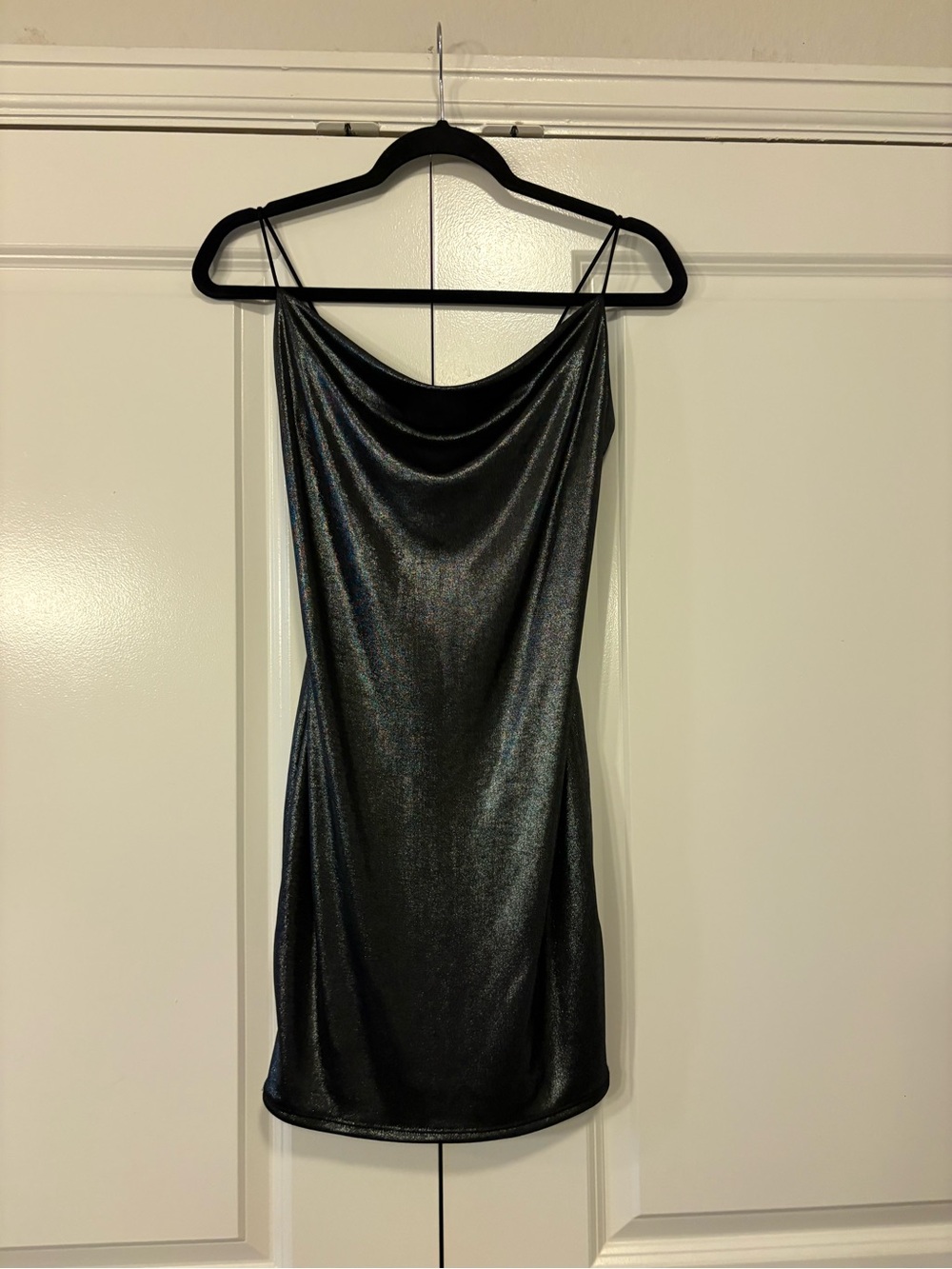 MISTYROSE Black Top with Shimmer Neckline